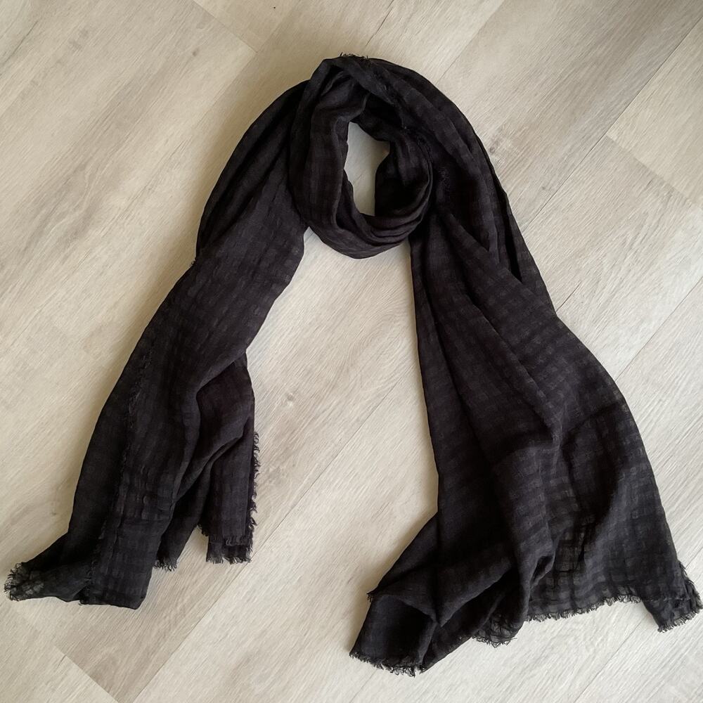 Black Plaid Fringe Scarf Long 78 x 36